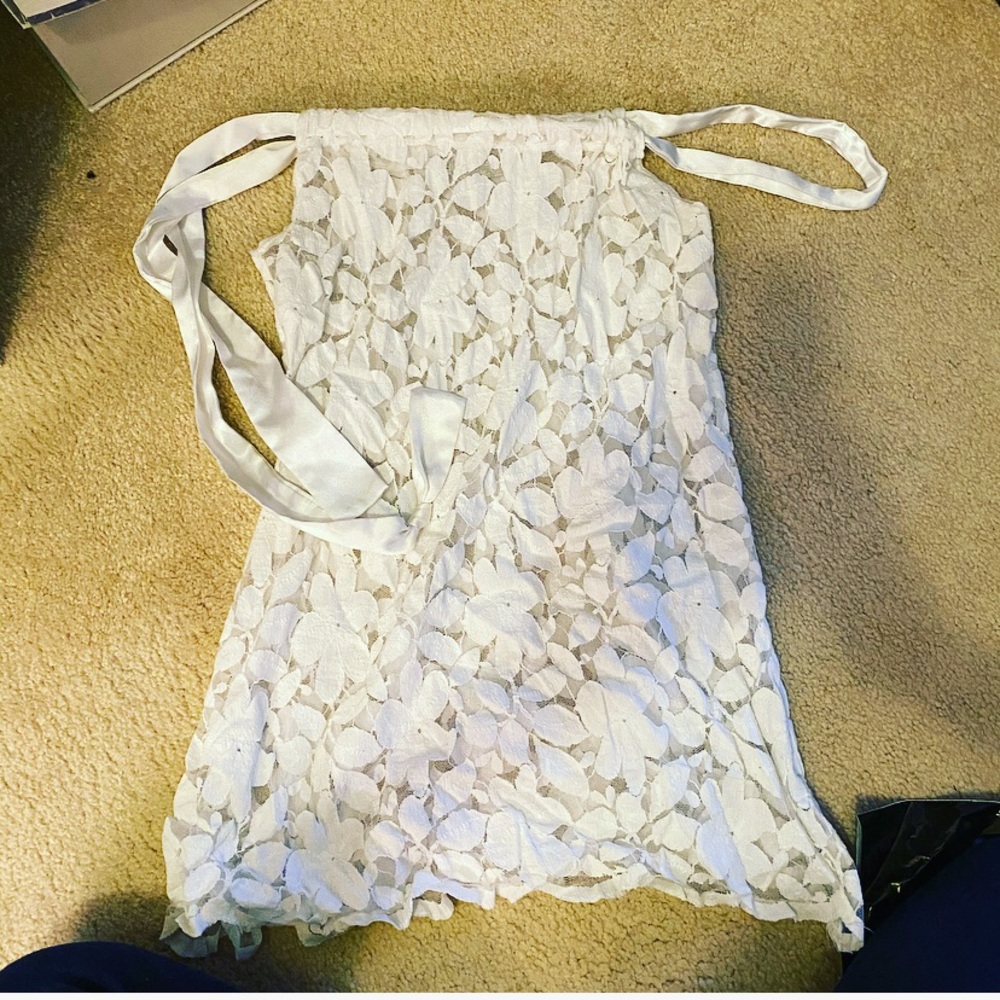 Lace and satin shoulder tie cover up VS